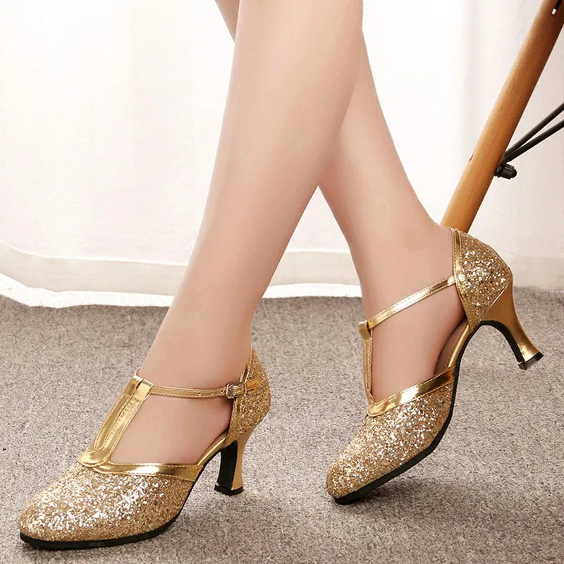 Our golden high heels with style